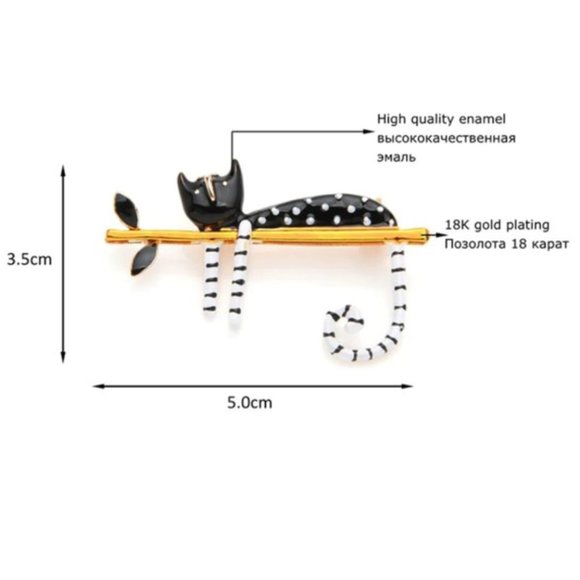 18K Gold Lazy Cat Brooch - Picture 4 of 16